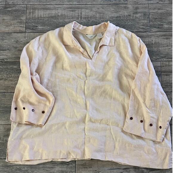 J.Jill Tops - J.Jill Women's Cream 100% Linen 3/4 Sleeves Blouse Top Size 3X